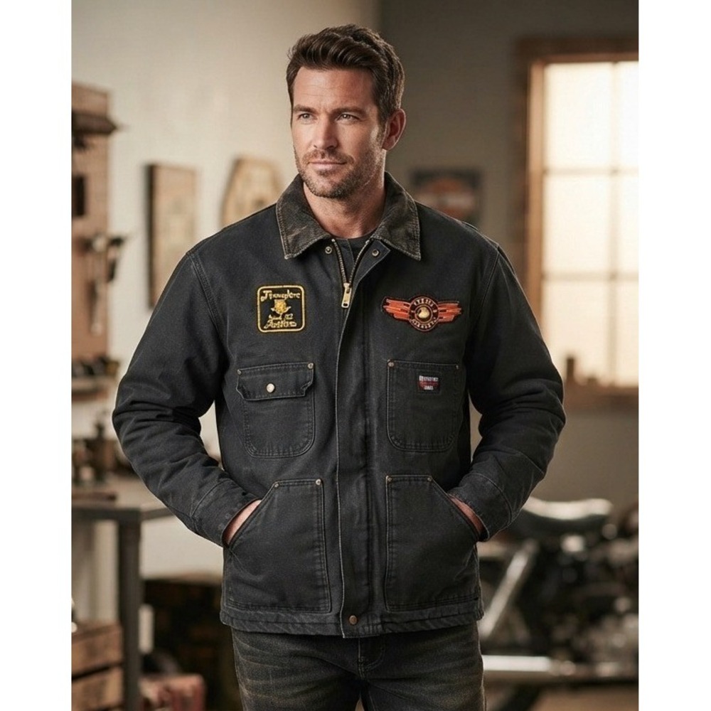VTG Blizzard Pruf Canvas Work Jacket Mens XL Harley Davidson Teamsters Black Y2K